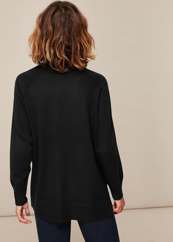 Black Cashmere Roll Neck Sweater