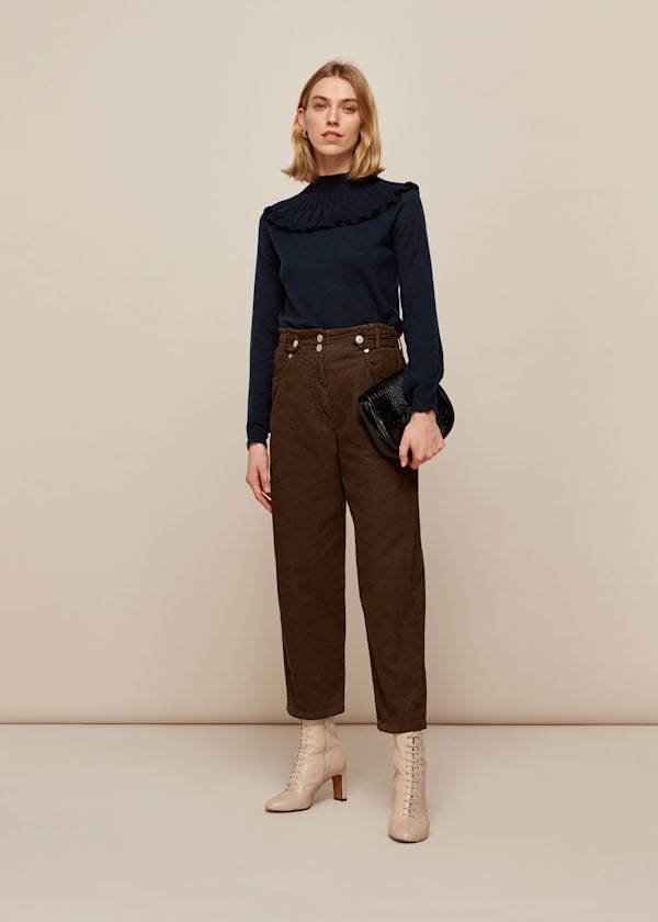 Navy Frill Fine Merino Wool Knit