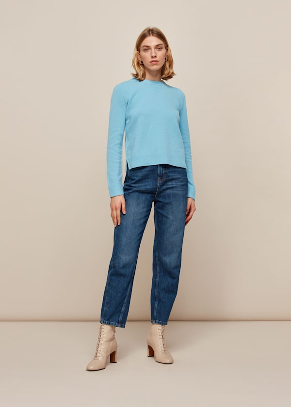 Pale Blue Puff Sleeve Merino Wool Knit