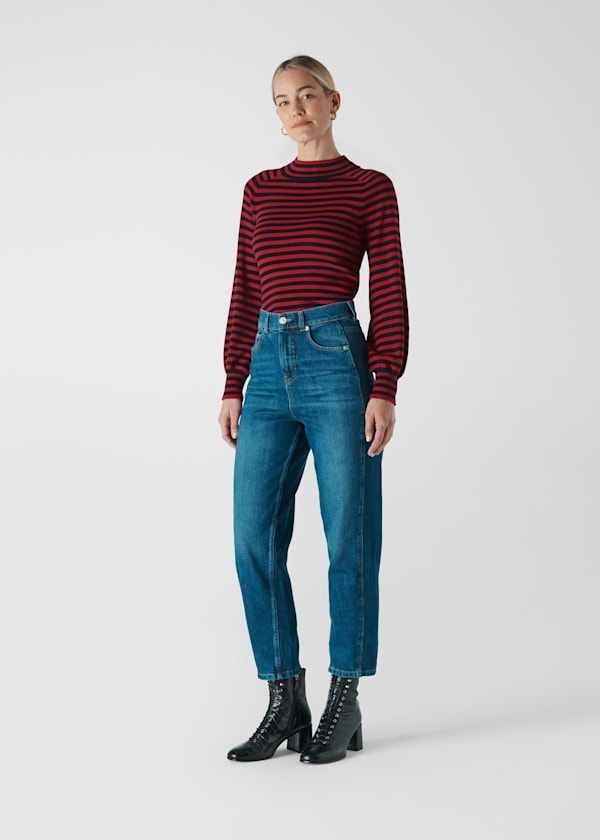 Multicolour Stripe Blouson Sleeve Knit