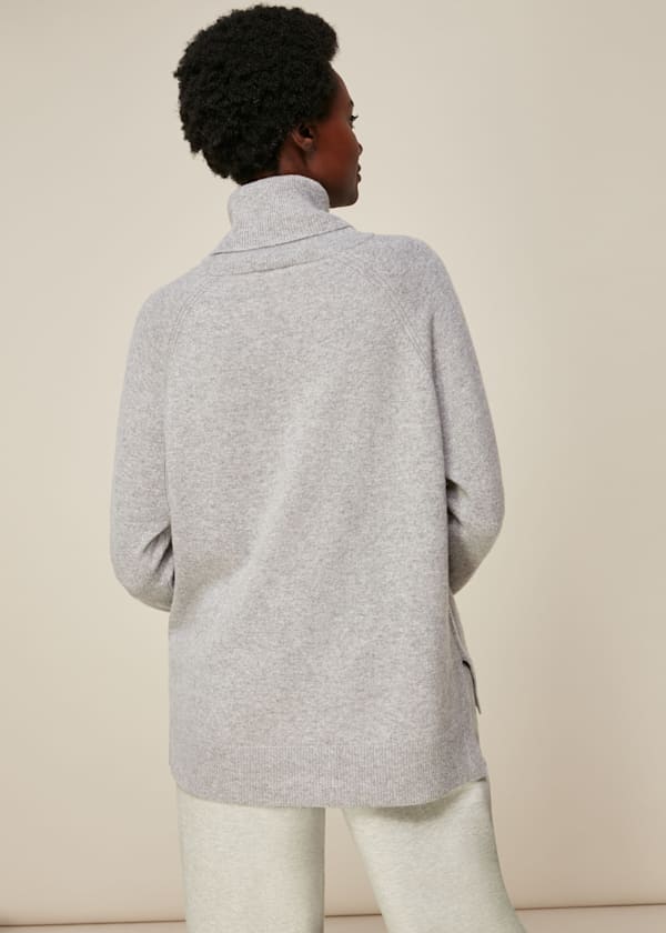Grey Cashmere Roll Neck Knit