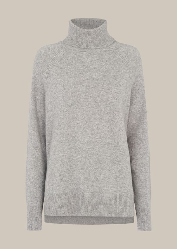 Grey Cashmere Roll Neck Knit