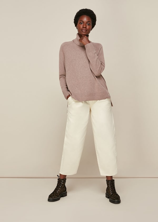 Oatmeal Cashmere Roll Neck Knit