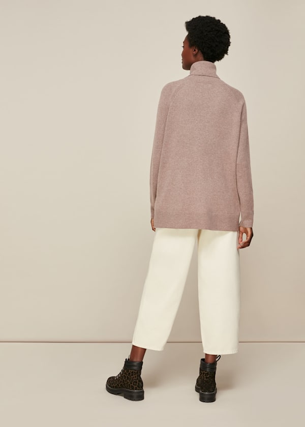 Oatmeal Cashmere Roll Neck Knit