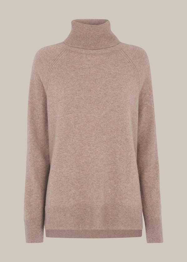 Oatmeal Cashmere Roll Neck Knit