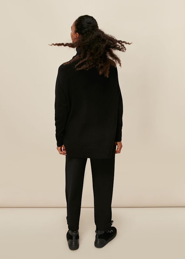 Black Cashmere Roll Neck Knit