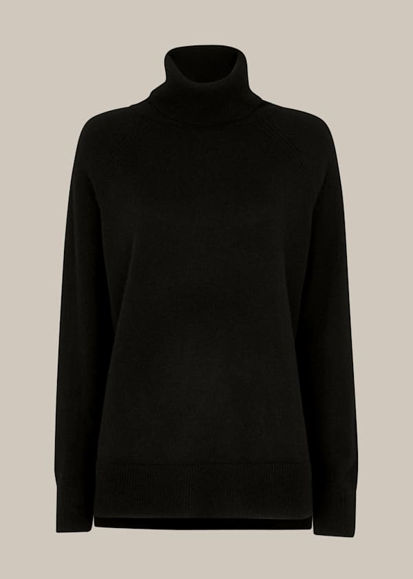 Black Cashmere Roll Neck Knit