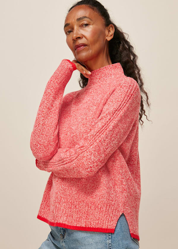 Red Tipped Funnel Merino Wool Knit