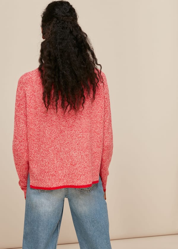 Red Tipped Funnel Merino Wool Knit