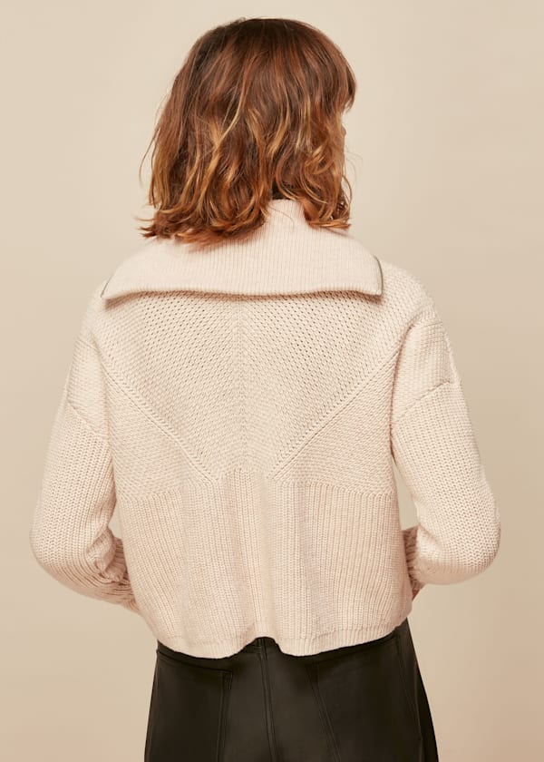 Oatmeal Knitted Zip Neck Sweater