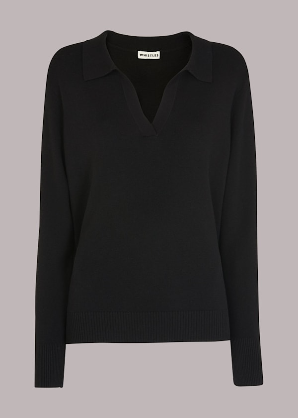 Black Knitted Polo Shirt