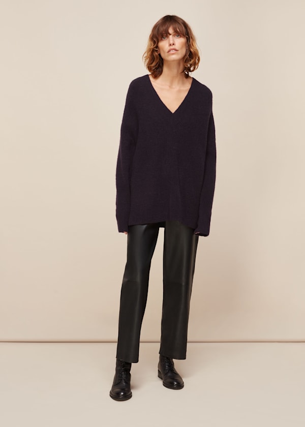 Burgundy V-Neck Knitted Co-ord Jumper