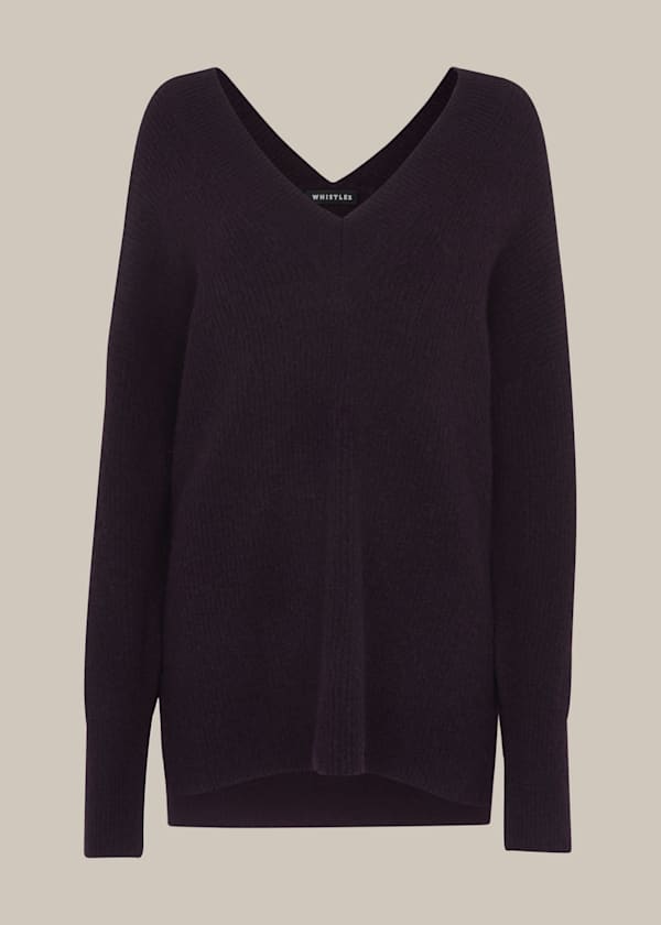 Burgundy V-Neck Knitted Co-ord Jumper