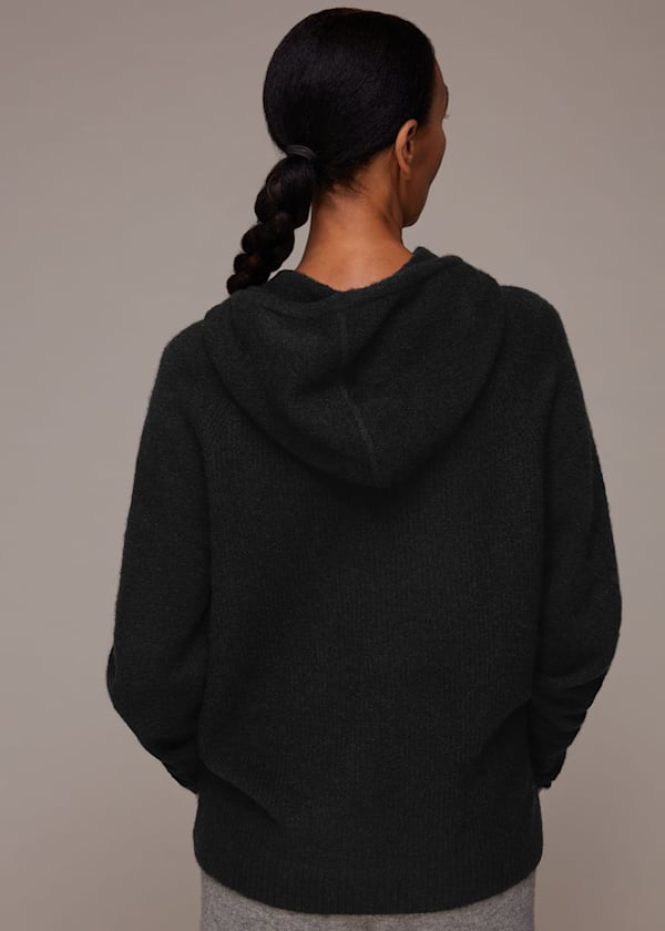 Black Ribbed Knitted Hoodie
