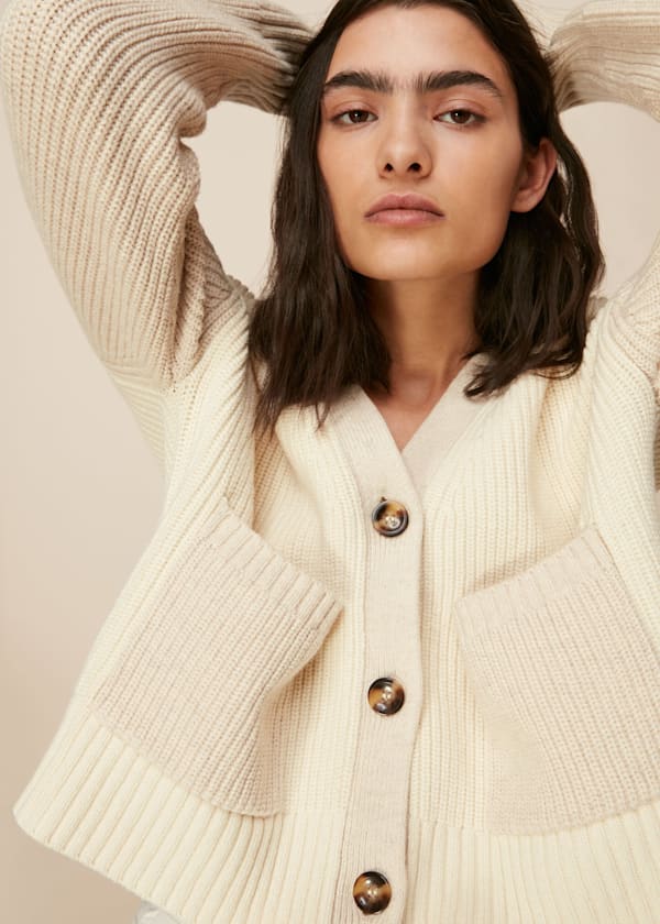 Ivory Colour Block Pocket Cardigan