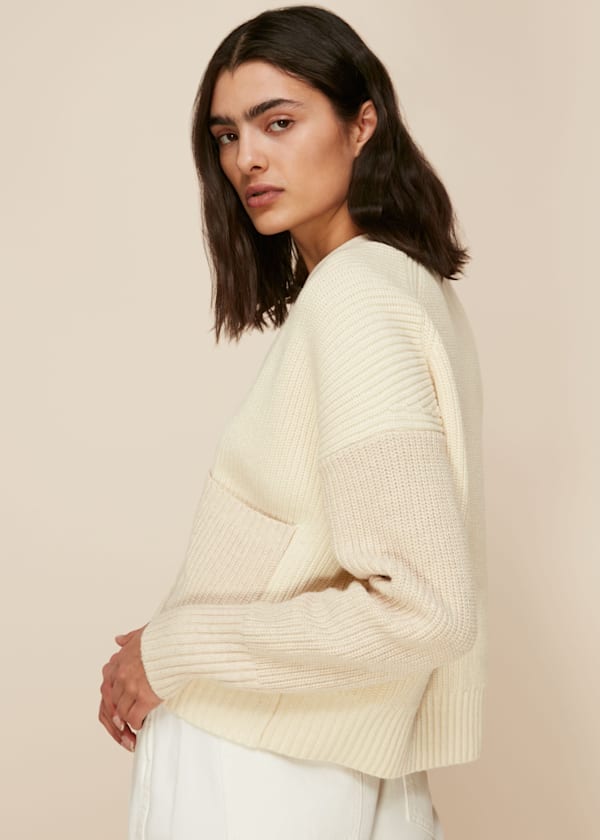 Ivory Colour Block Pocket Cardigan