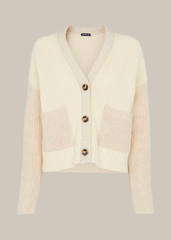 Ivory Colour Block Pocket Cardigan