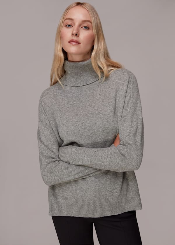 Grey Cashmere Turtleneck Sweater
