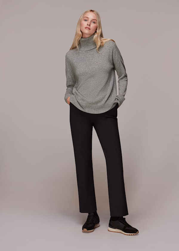 Grey Cashmere Roll Neck Jumper