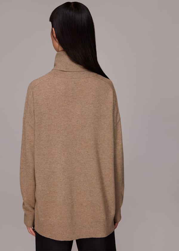 Oatmeal Cashmere Roll Neck Jumper