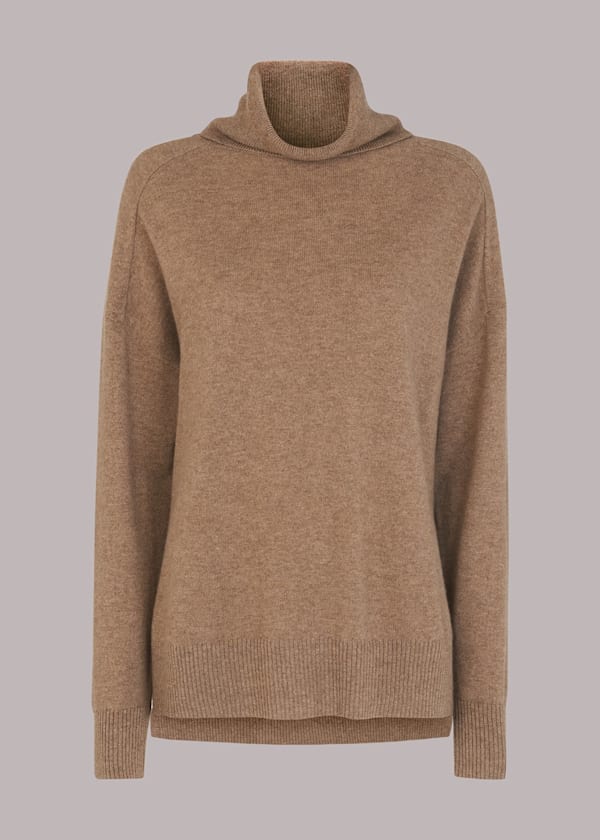 Oatmeal Cashmere Roll Neck Jumper