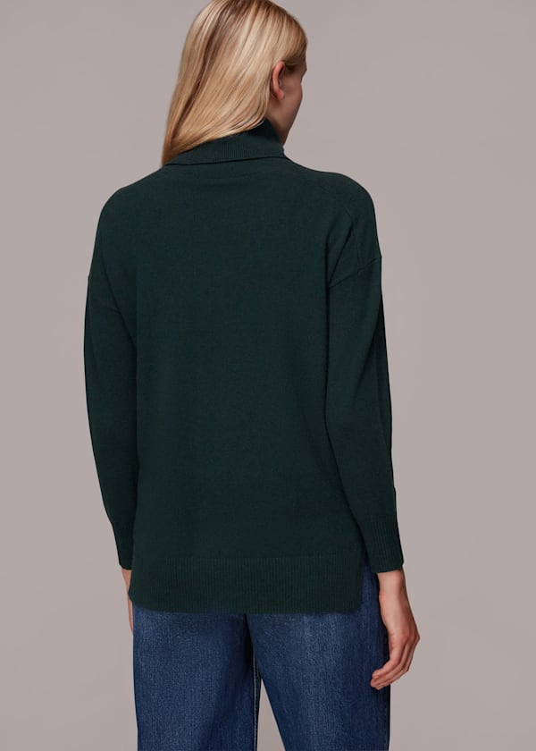 Dark Green Cashmere Roll Neck Jumper