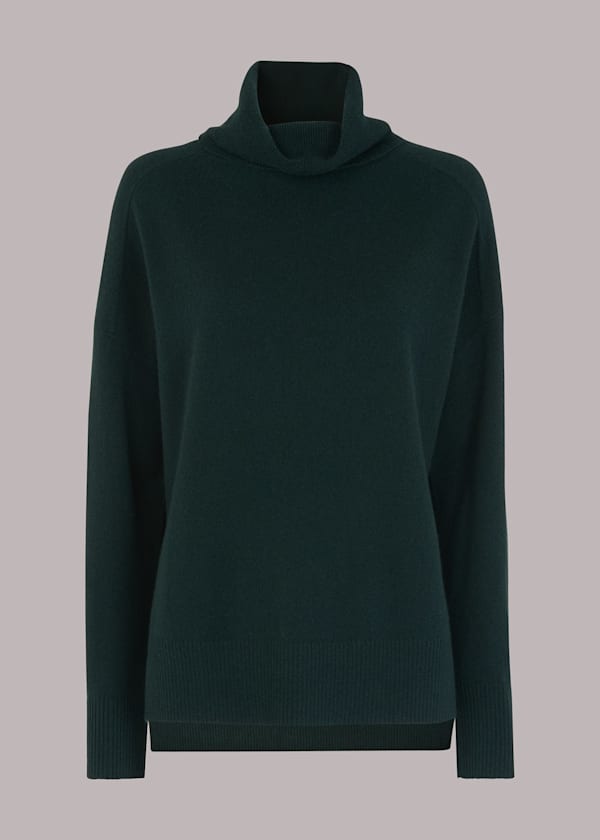 Dark Green Cashmere Roll Neck Jumper