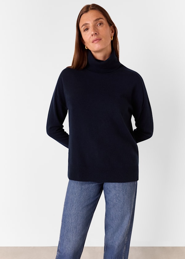 Navy Cashmere Turtleneck Sweater