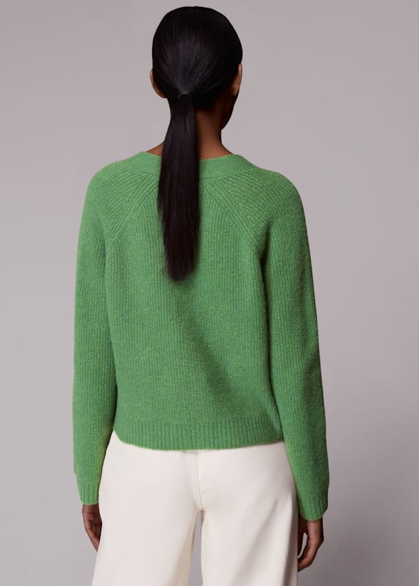 Green Ribbed Pocket Cardigan