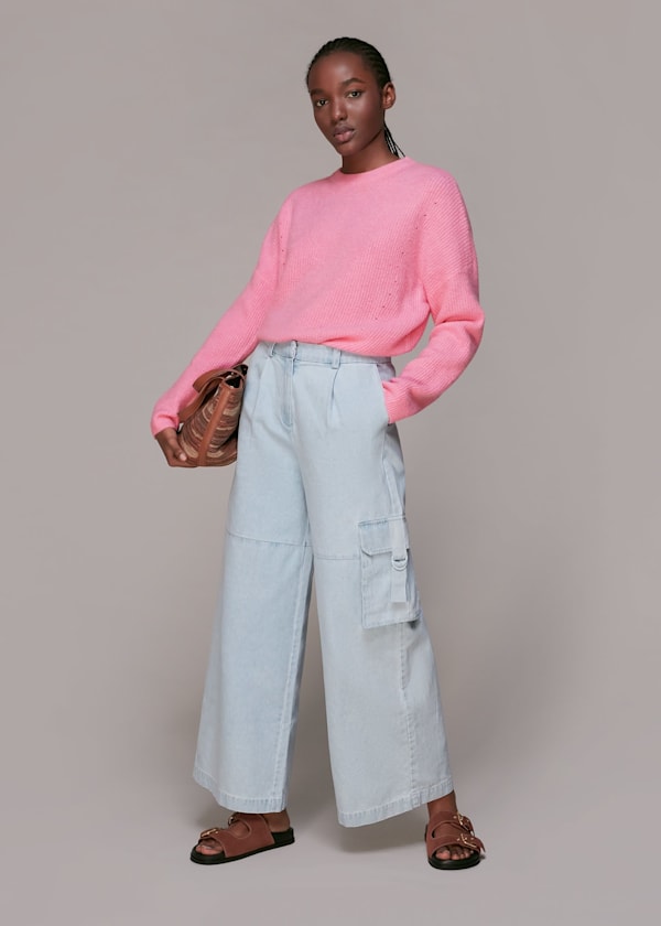 Pink Ribbed Crew Neck Sweater