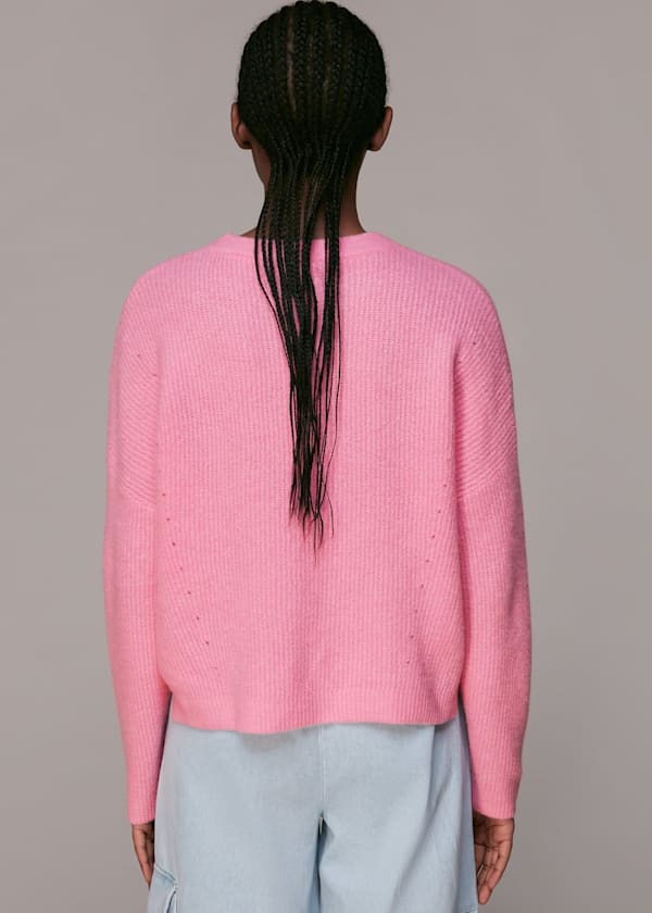 Pink Ribbed Crew Neck Sweater