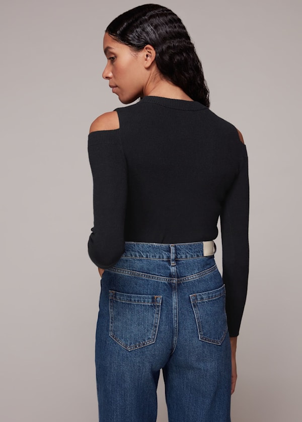 Black Cold Shoulder Sweater