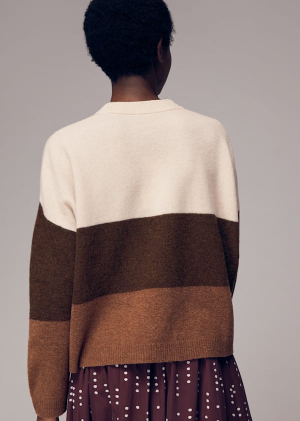 Brown Stripe Knitted Wool Sweater