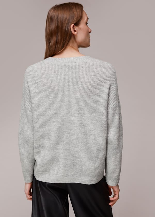Grey Easy Wool Mix Rib Cardigan
