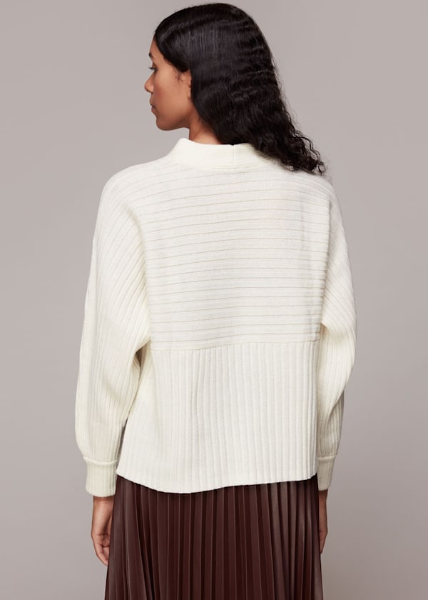 Ivory Contrasting Rib Funnel Neck