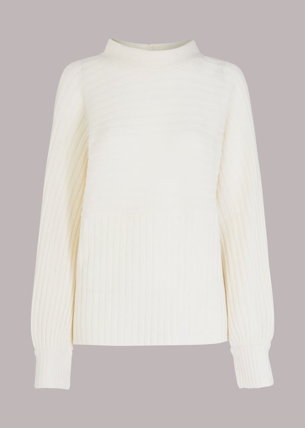 Ivory Contrasting Rib Funnel Neck