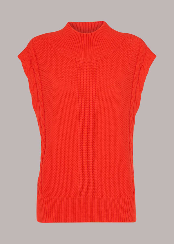 Red Sleeveless Cable Tank