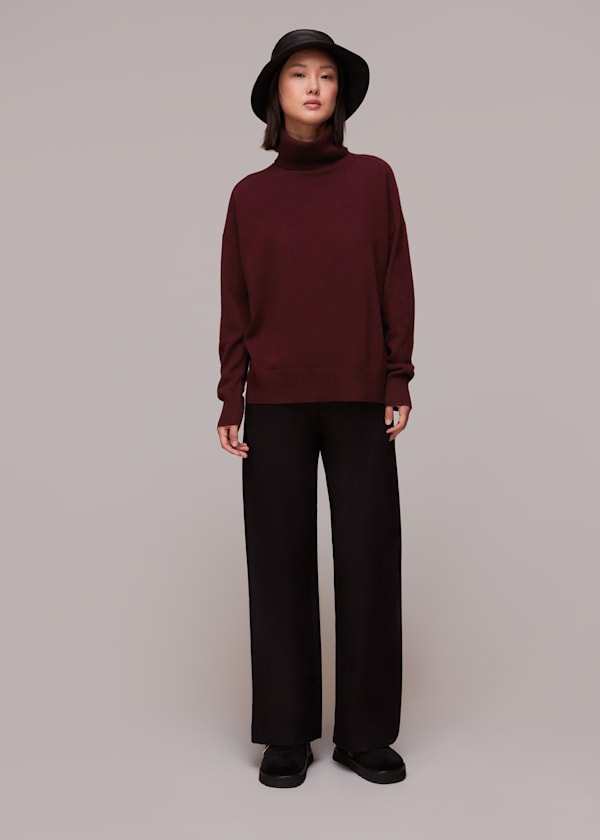 Burgundy Cashmere Turtleneck Sweater