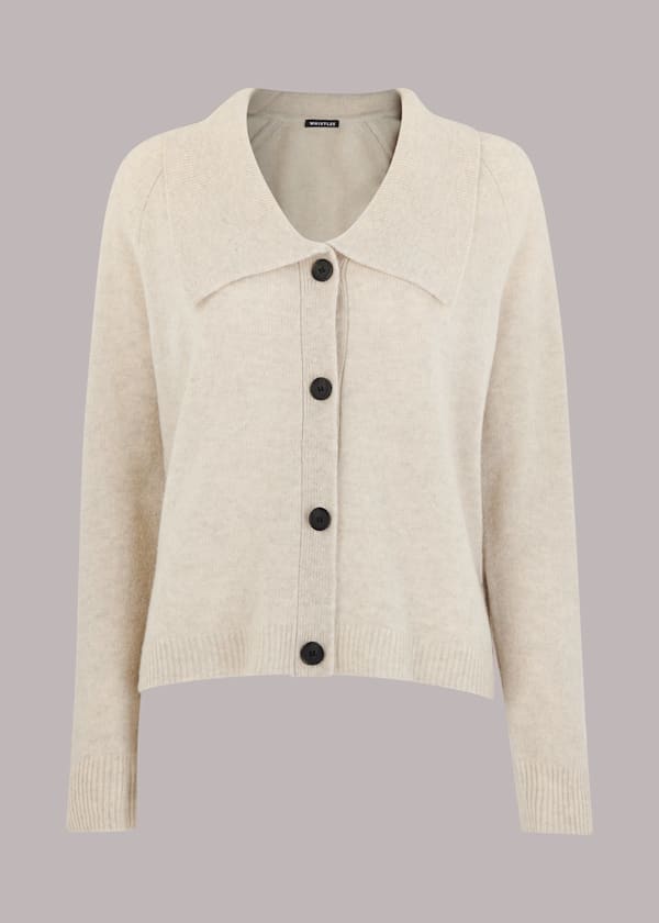 Neutral Collar Detail Wool Cardigan