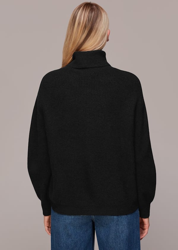 Black Ribbed Roll Neck Jumper