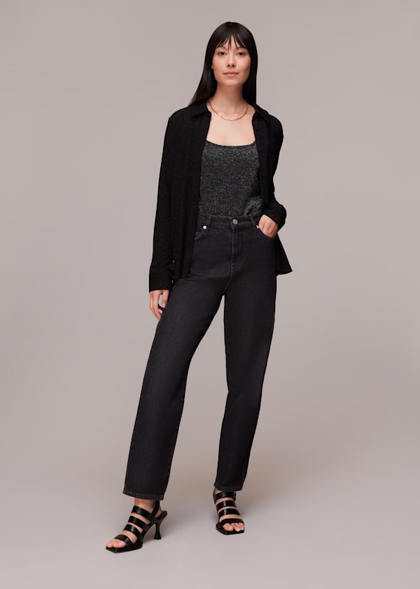 Black Sparkle Square Neck Knit