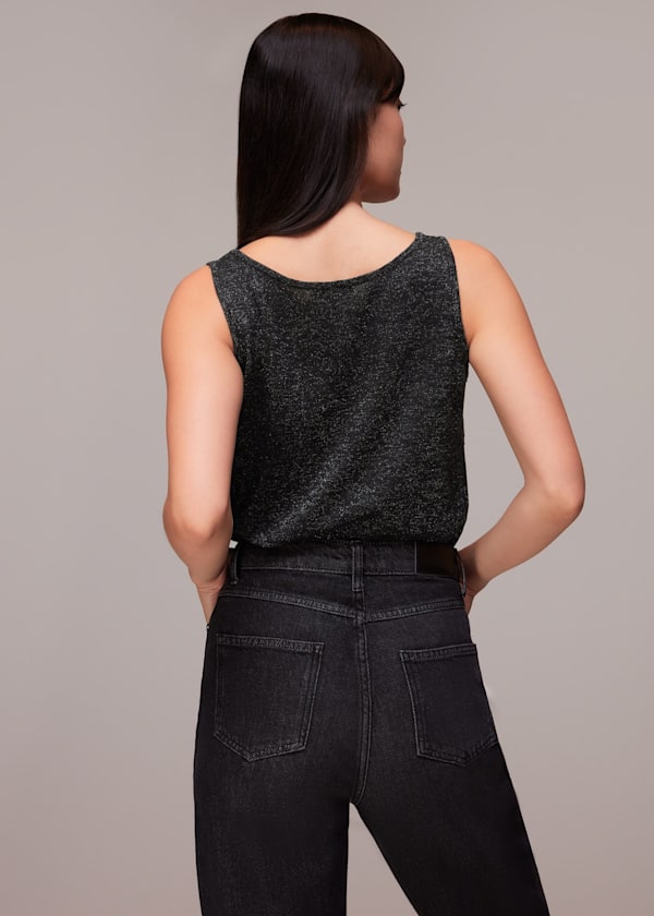 Black Sparkle Square Neck Knit