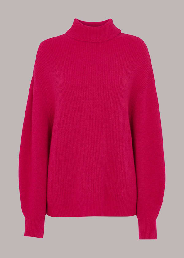 Pink Ribbed Roll Neck Jumper