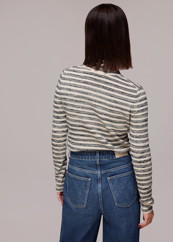 Black Stripe Polo Neck Knit