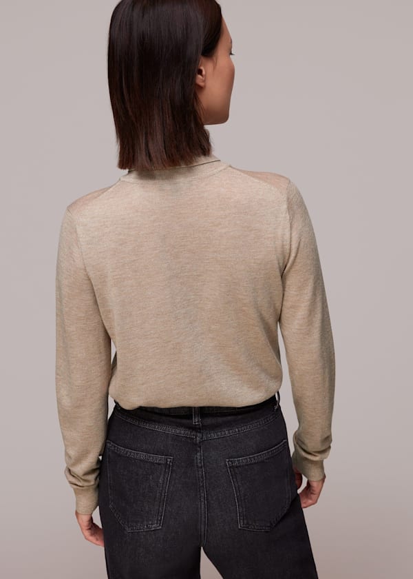 Oatmeal Sparkle Polo Neck Knit
