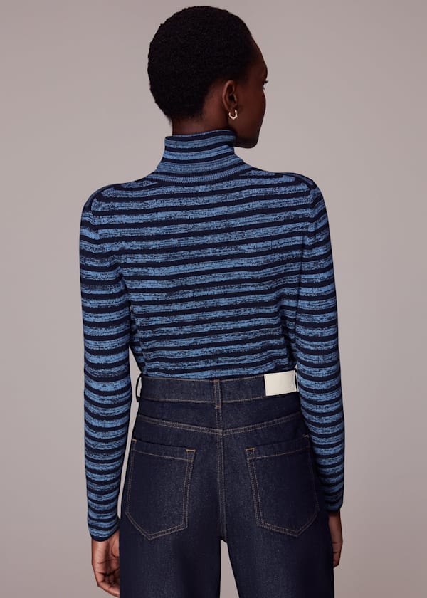 Blue Stripe Polo Neck Knit