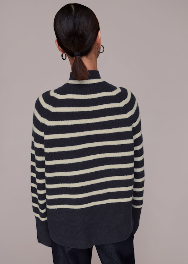 Navy Stripe Mock Neck Sweater