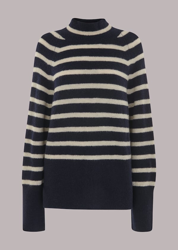 Navy Stripe Funnel Neck Jumper
