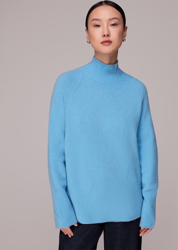 Blue Relaxed Funnel Neck Jumper