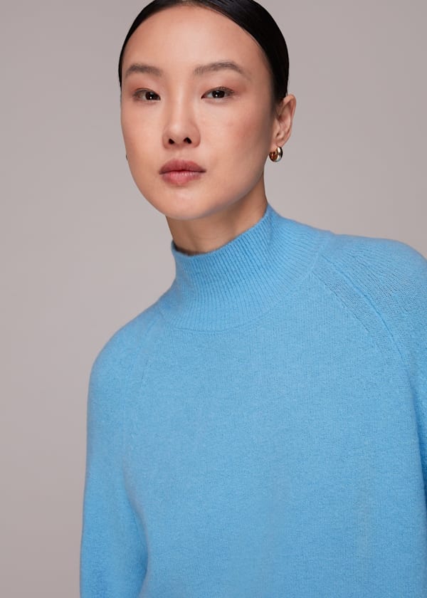 Blue Relaxed Mock Neck Sweater